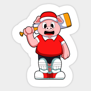 Pig as Batsman with Cricket bat Sticker